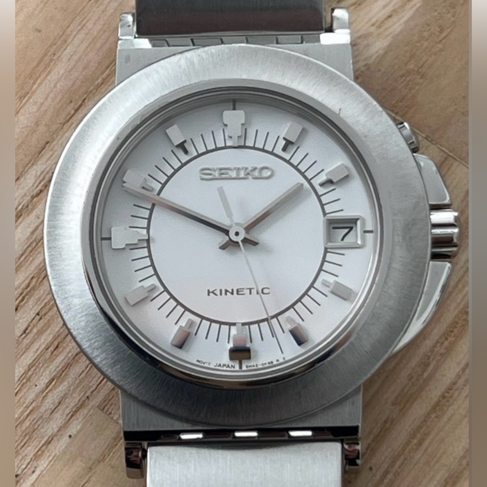 Seiko Kinetic Super Rare Automatic Watch White Dial Stainless Bracelet Dial